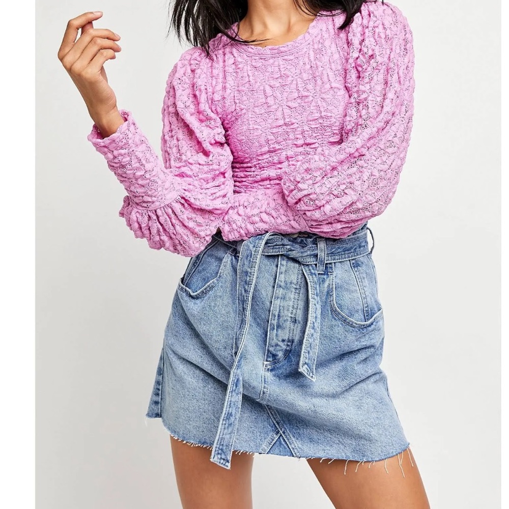We the Free East of Eden Jean mini Skirt NWT size 28 tie belt raw edge